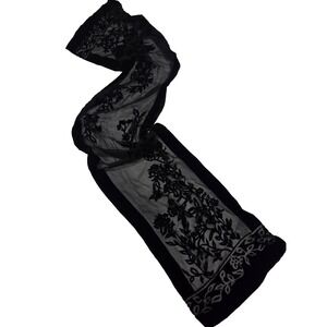 Liz Claiborne Black Velvet Burnout Floral Scarf Whimsey Goth